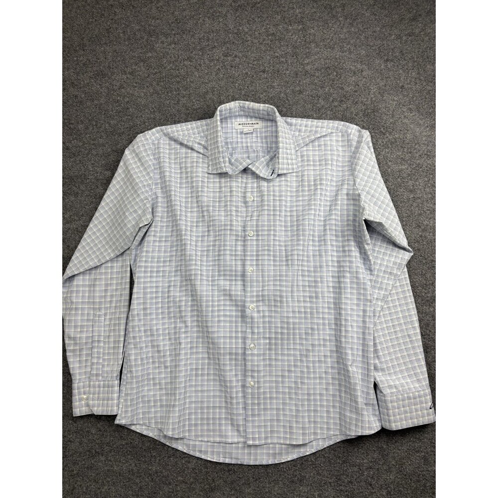 Mizzen+Main Dress Shirt Mens Large Blue Check Classic Fit Stretch Non Iron